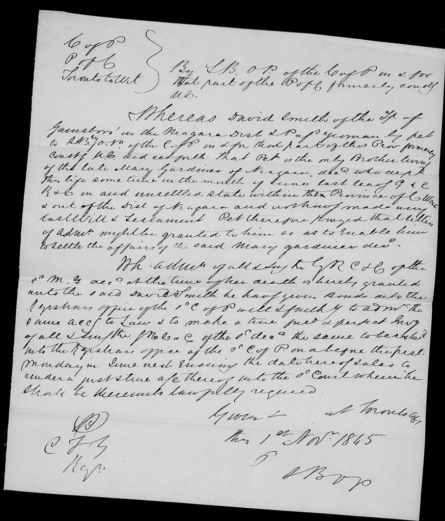 Handwritten grant of administration in a nineteenth-century probate file.