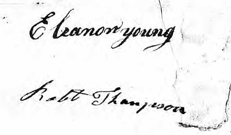 Detail of a manuscript administration paper for the estate of David Young, 1780, showing two signatures in ink.