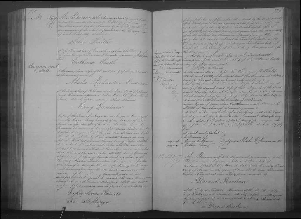 Handwritten registered land memorial describing the descent of a property to an heir at law.
